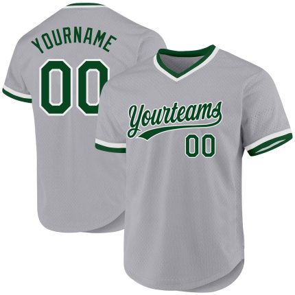 Custom Gray Green-White Authentic Throwback Baseball Jersey with Personalized Name and Number Personalized Gray Green-White