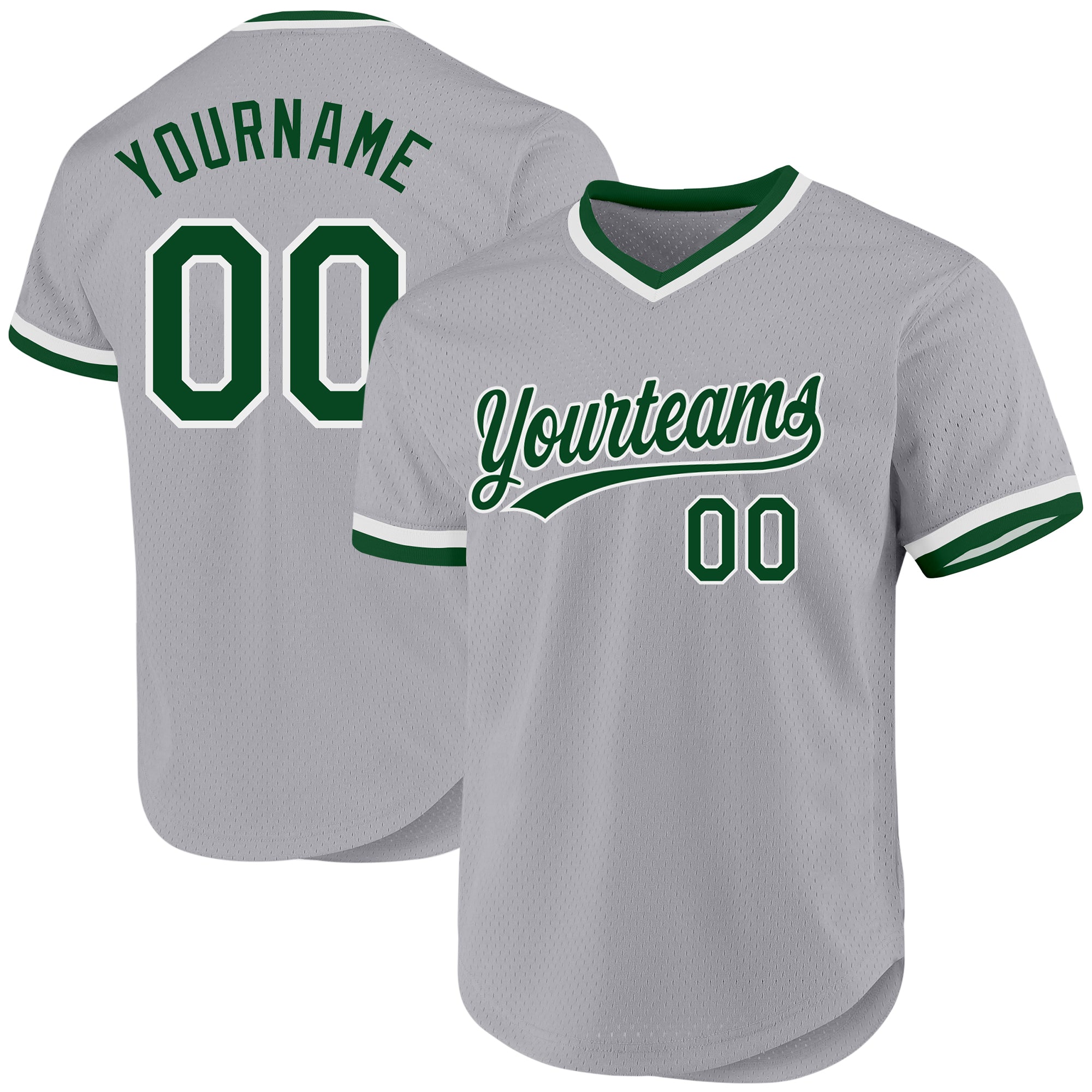 Custom Gray Green-White Authentic Throwback Baseball Jersey with Personalized Name and Number Personalized Gray Green-White
