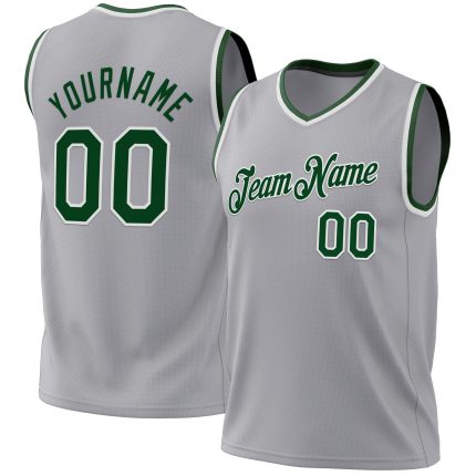 Custom Basketball Jersey with Personalized Name and Number, Gray Green-White Authentic Throwback Design Personalized Gray