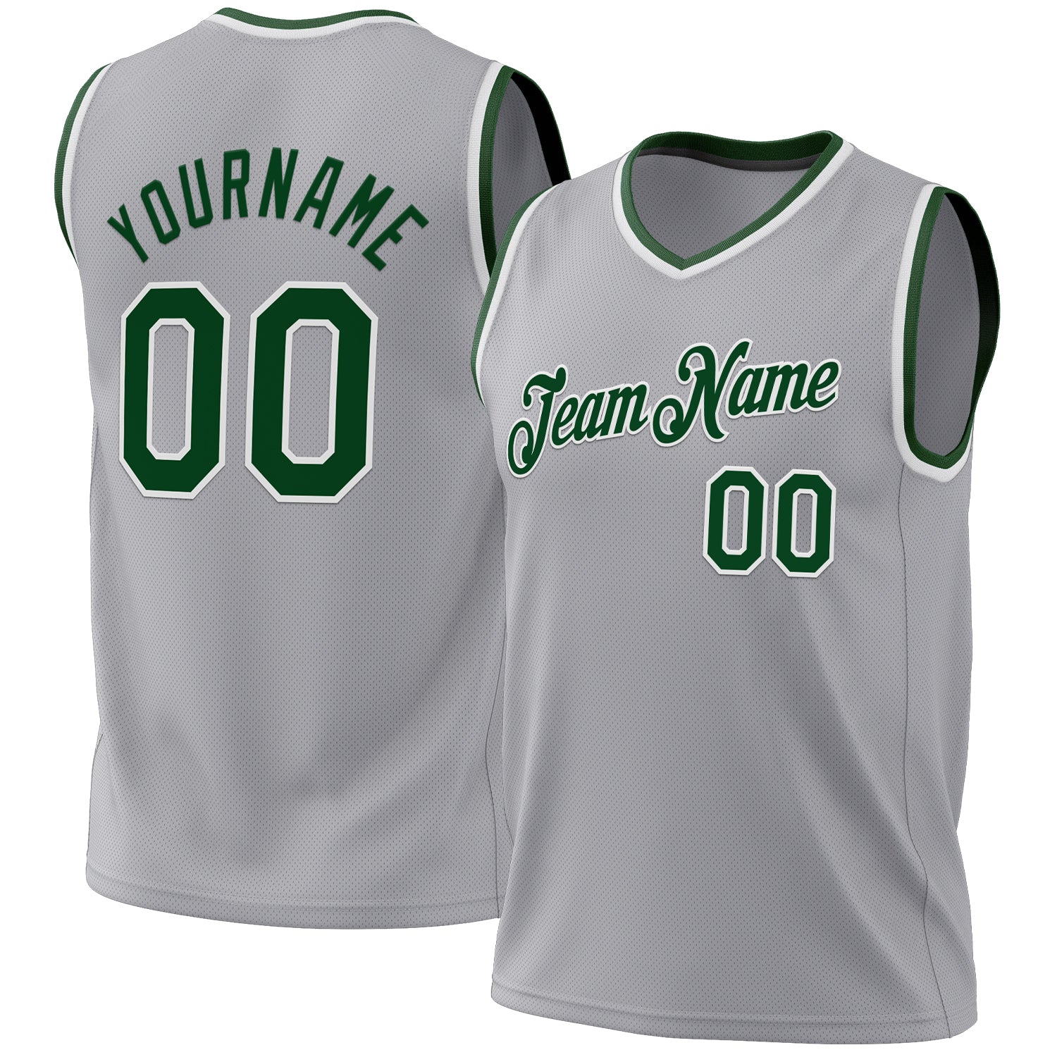 Custom Basketball Jersey with Personalized Name and Number, Gray Green-White Authentic Throwback Design Personalized Gray