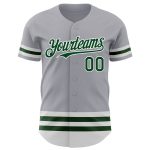 Custom Name and Number Authentic Baseball Jersey - Personalized Gray Green-White Line Design Personalized Gray Green-White