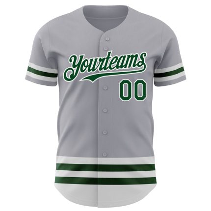 Custom Name and Number Authentic Baseball Jersey - Personalized Gray Green-White Line Design Personalized Gray Green-White