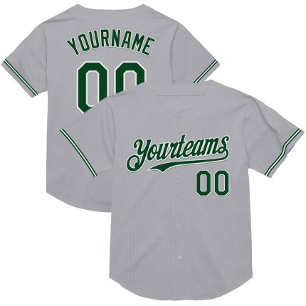 Custom Gray Green-White Mesh Baseball Jersey for Men | Authentic Throwback Design with Personalized Name and Number Personalized