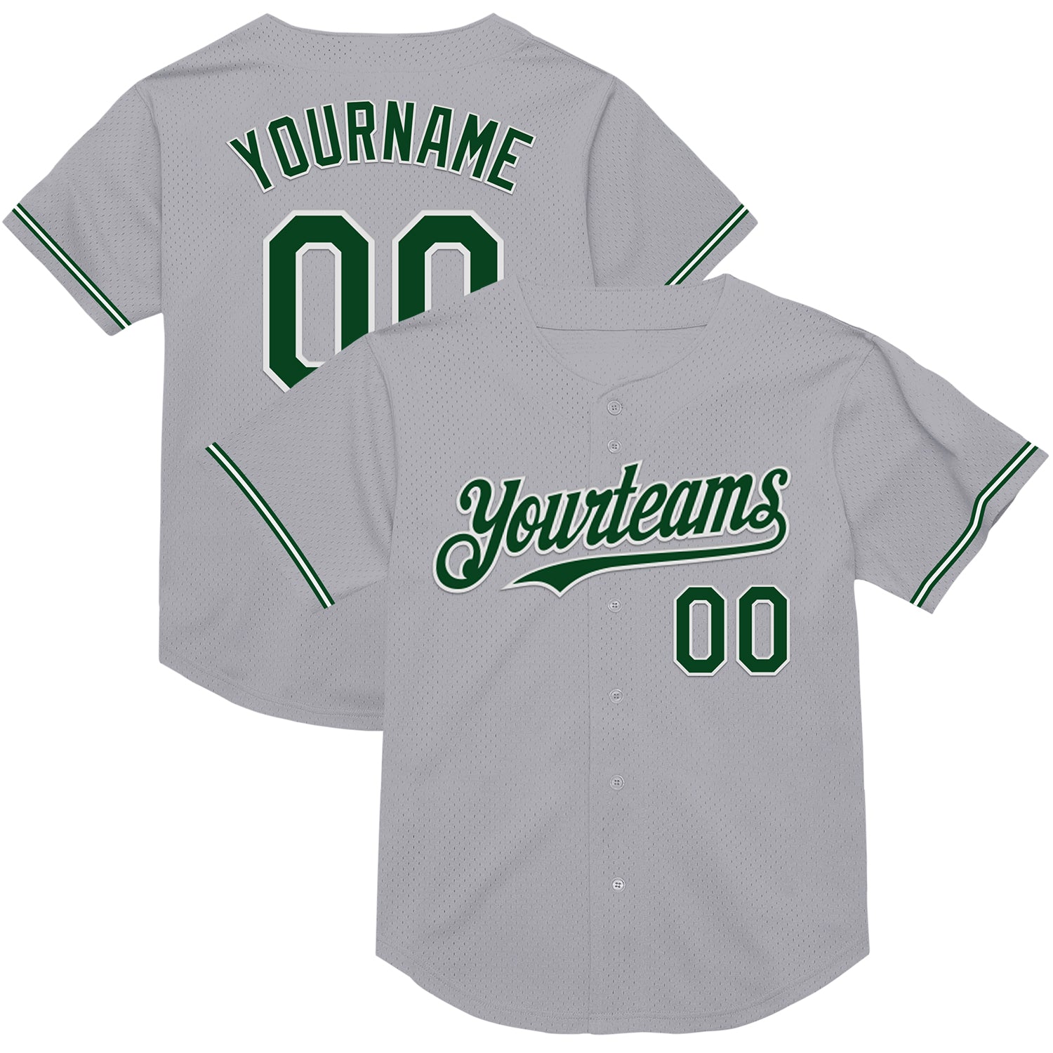 Custom Gray Green-White Mesh Baseball Jersey for Men | Authentic Throwback Design with Personalized Name and Number Personalized