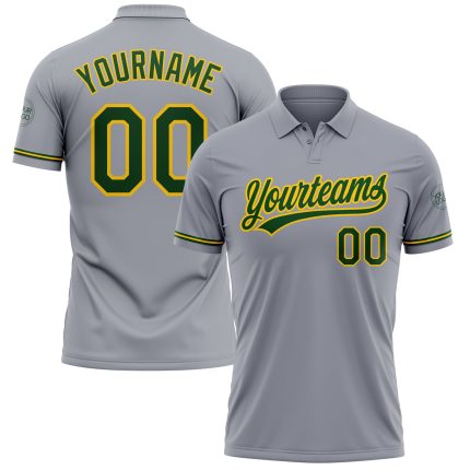 Personalized Vapor Performance Golf Polo Shirt in Gray Green-Yellow Personalized Gray Green-Yellow Performance Vapor Golf