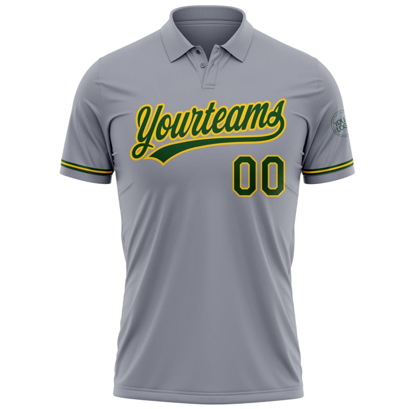 Personalized Vapor Performance Golf Polo Shirt in Gray Green-Yellow Personalized Gray Green-Yellow Performance Vapor Golf