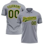 Custom Personalized Performance Vapor Golf Polo Shirt in Gray Green-Yellow - Team Name and Number Personalized Gray Green-Yellow