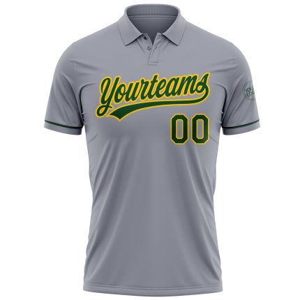Custom Personalized Performance Vapor Golf Polo Shirt in Gray Green-Yellow - Team Name and Number Personalized Gray Green-Yellow