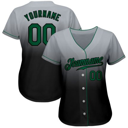 Personalized Baseball Jersey with Custom Name and Number - Gray Kelly Green-Black Authentic Fade Design Personalized Gray