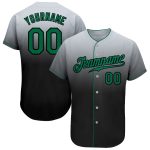 Personalized Baseball Jersey with Custom Name and Number - Gray Kelly Green-Black Authentic Fade Design Personalized Gray