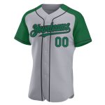 Custom Name Number Baseball Jersey Gray Kelly Green Black Authentic Raglan Sleeves Personalized Gray Kelly Green-Black Authentic