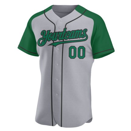 Custom Name Number Baseball Jersey Gray Kelly Green Black Authentic Raglan Sleeves Personalized Gray Kelly Green-Black Authentic