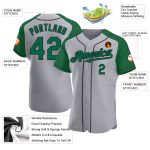 Custom Name Number Baseball Jersey Gray Kelly Green Black Authentic Raglan Sleeves Personalized Gray Kelly Green-Black Authentic