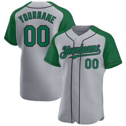 Custom Name Number Baseball Jersey Gray Kelly Green Black Authentic Raglan Sleeves Personalized Gray Kelly Green-Black Authentic
