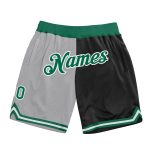 Custom Name Number Gray Kelly Green Black Basketball Shorts Authentic Throwback Fashion Team Split Design Personalized Gray