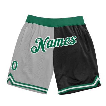 Custom Name Number Gray Kelly Green Black Basketball Shorts Authentic Throwback Fashion Team Split Design Personalized Gray