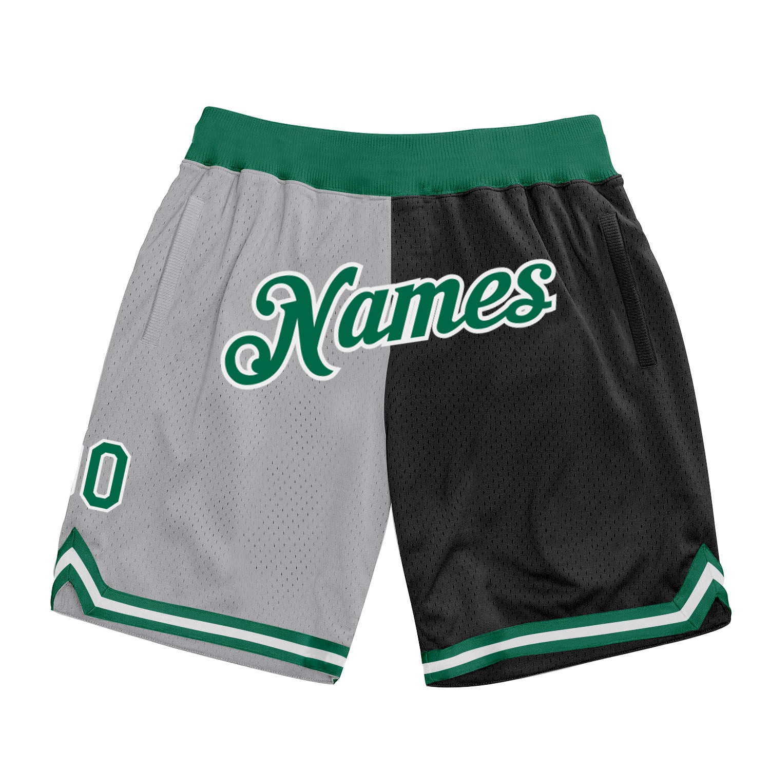 Custom Name Number Gray Kelly Green Black Basketball Shorts Authentic Throwback Fashion Team Split Design Personalized Gray