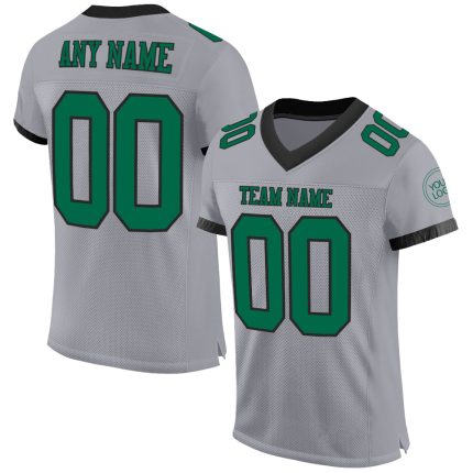 Custom Name and Number Authentic Football Jersey - Personalized Gray Kelly Green-Black Mesh Design Personalized Gray Kelly
