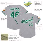 Custom Name and Number Personalized Baseball Jersey - Gray Kelly Green Black Mesh Authentic Throwback Personalized Gray Kelly