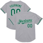 Custom Name and Number Personalized Baseball Jersey - Gray Kelly Green Black Mesh Authentic Throwback Personalized Gray Kelly