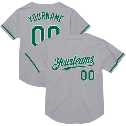 Custom Name and Number Personalized Baseball Jersey - Gray Kelly Green Black Mesh Authentic Throwback Personalized Gray Kelly