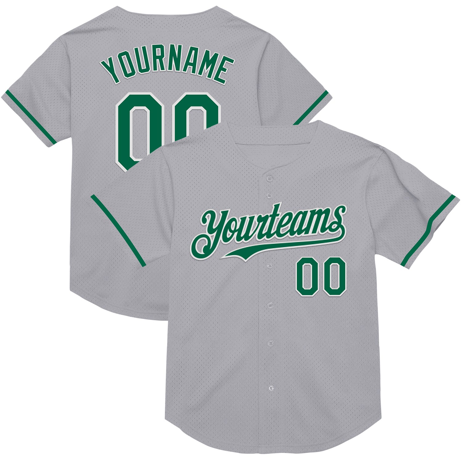 Custom Name and Number Personalized Baseball Jersey - Gray Kelly Green Black Mesh Authentic Throwback Personalized Gray Kelly
