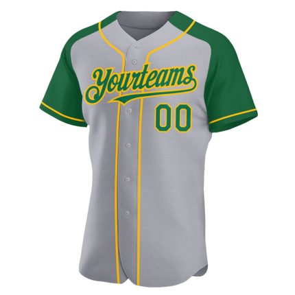 Custom Name and Number Personalized Gray and Kelly Green Gold Baseball Jersey Authentic Raglan Sleeves Personalized Gray