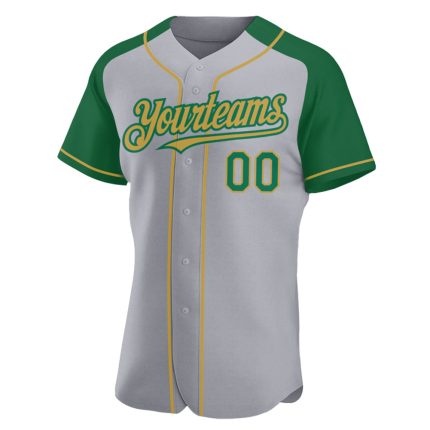 Custom Baseball Jersey for Team - Personalized Gray Kelly Green-Old Gold Raglan Sleeves with Name and Number Personalized