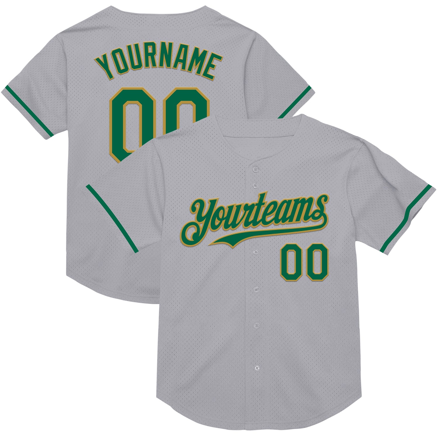 Custom Name and Number Gray Kelly Green Old Gold Authentic Throwback Baseball Jersey - Personalized Team Jersey Personalized