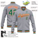 Custom Name Number Varsity Letterman Jacket - Personalized Gray Kelly Green Orange Bomber Full-Snap Personalized Gray Kelly