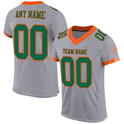 Custom Name and Number Football Jersey - Personalized Authentic Gray Kelly Green-Orange Mesh Team Apparel Personalized Gray