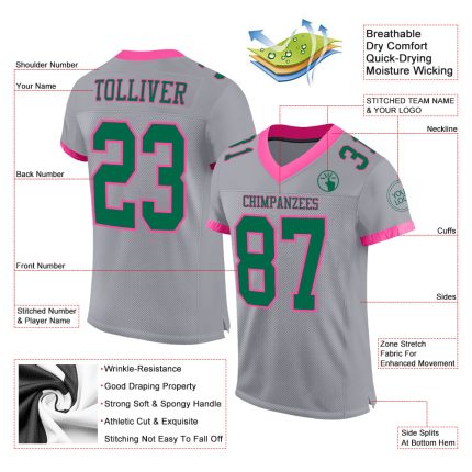 Custom Name Number Personalized Football Jersey Gray Green Pink Mesh Authentic Personalized Gray Kelly Green-Pink Mesh Authentic