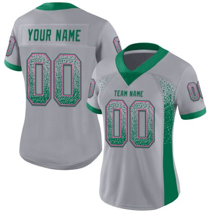 Custom Personalized Football Jersey with Name and Number - Gray Kelly Green-Pink Mesh Drift Style Personalized Gray Kelly