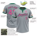 Custom Name and Number Unisex Softball Jersey - Personalized Gray Kelly Green Pinstripe Two-Button Design Personalized Gray