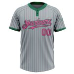 Custom Name and Number Unisex Softball Jersey - Personalized Gray Kelly Green Pinstripe Two-Button Design Personalized Gray