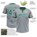 Custom Name and Number Unisex Softball Jersey - Gray Kelly Green Pinstripe Two-Button Personalized Gray Kelly Green Pinstripe