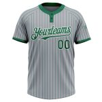 Custom Name and Number Unisex Softball Jersey - Gray Kelly Green Pinstripe Two-Button Personalized Gray Kelly Green Pinstripe