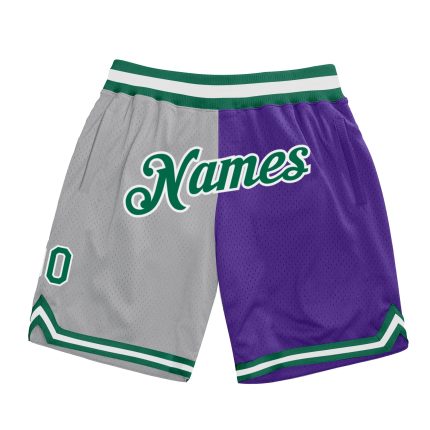 Custom Name Number Authentic Basketball Shorts Gray Kelly Green Purple Throwback Fashion Split Design Personalized Gray Kelly