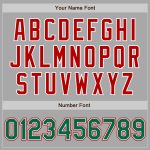 Custom Team Name Number Varsity Letterman Bomber Jacket Gray Kelly Green Red Full-Snap Personalized Gray Kelly Green-Red