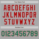 Customizable Bomber Jacket with Name and Number - Gray Kelly Green-Red Two Tone Varsity Letterman Full-Snap Jacket Personalized