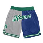 Custom Name & Number Basketball Shorts - Personalized Gray Kelly Green-Royal Authentic Throwback Split Fashion Personalized