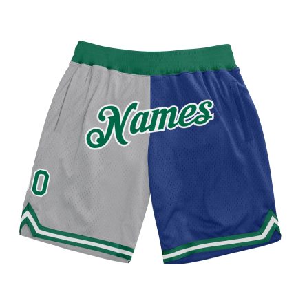 Custom Name & Number Basketball Shorts - Personalized Gray Kelly Green-Royal Authentic Throwback Split Fashion Personalized