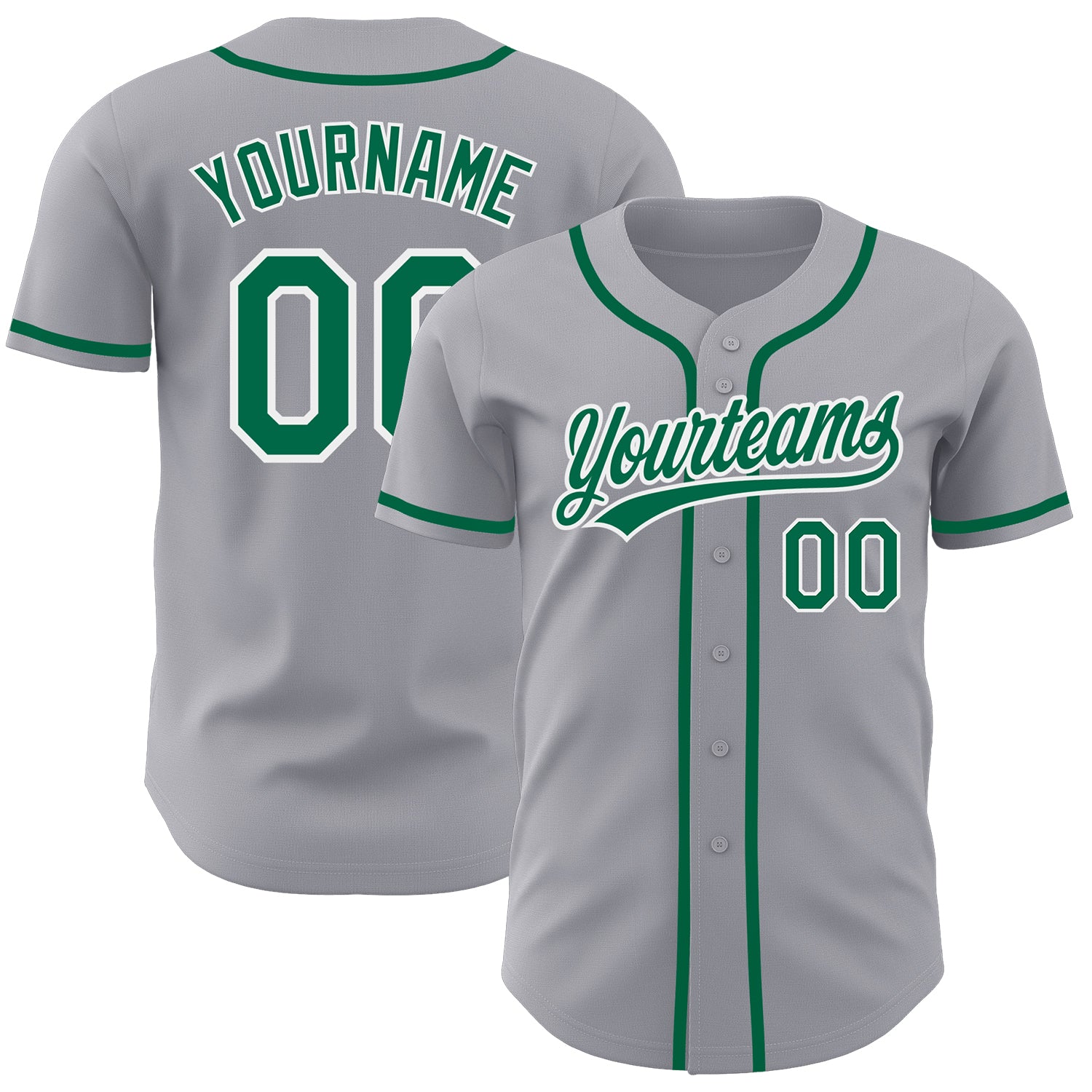 Personalized Gray Kelly Green White Authentic Baseball Jersey for Men Personalized Gray Kelly Green-White Authentic Baseball