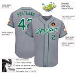 Custom Name and Number Authentic Baseball Jersey - Personalized Gray Kelly Green White Team Jersey Personalized Gray Kelly