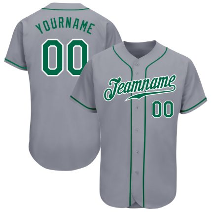 Custom Name and Number Authentic Baseball Jersey - Personalized Gray Kelly Green White Team Jersey Personalized Gray Kelly
