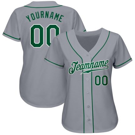 Custom Name and Number Authentic Baseball Jersey - Personalized Gray Kelly Green White Team Jersey Personalized Gray Kelly