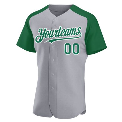 Custom Name and Number Personalized Gray Kelly Green-White Baseball Jersey Authentic Raglan Sleeves Personalized Gray Kelly
