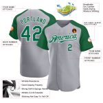 Custom Name and Number Personalized Gray Kelly Green-White Baseball Jersey Authentic Raglan Sleeves Personalized Gray Kelly