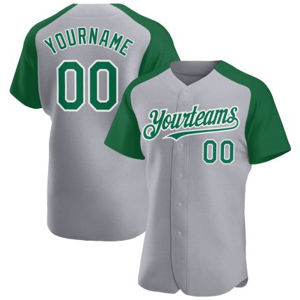 Custom Name and Number Personalized Gray Kelly Green-White Baseball Jersey Authentic Raglan Sleeves Personalized Gray Kelly