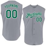 Custom Name and Number Personalized Gray Kelly Green White Sleeveless Baseball Jersey - Authentic Team Apparel Personalized